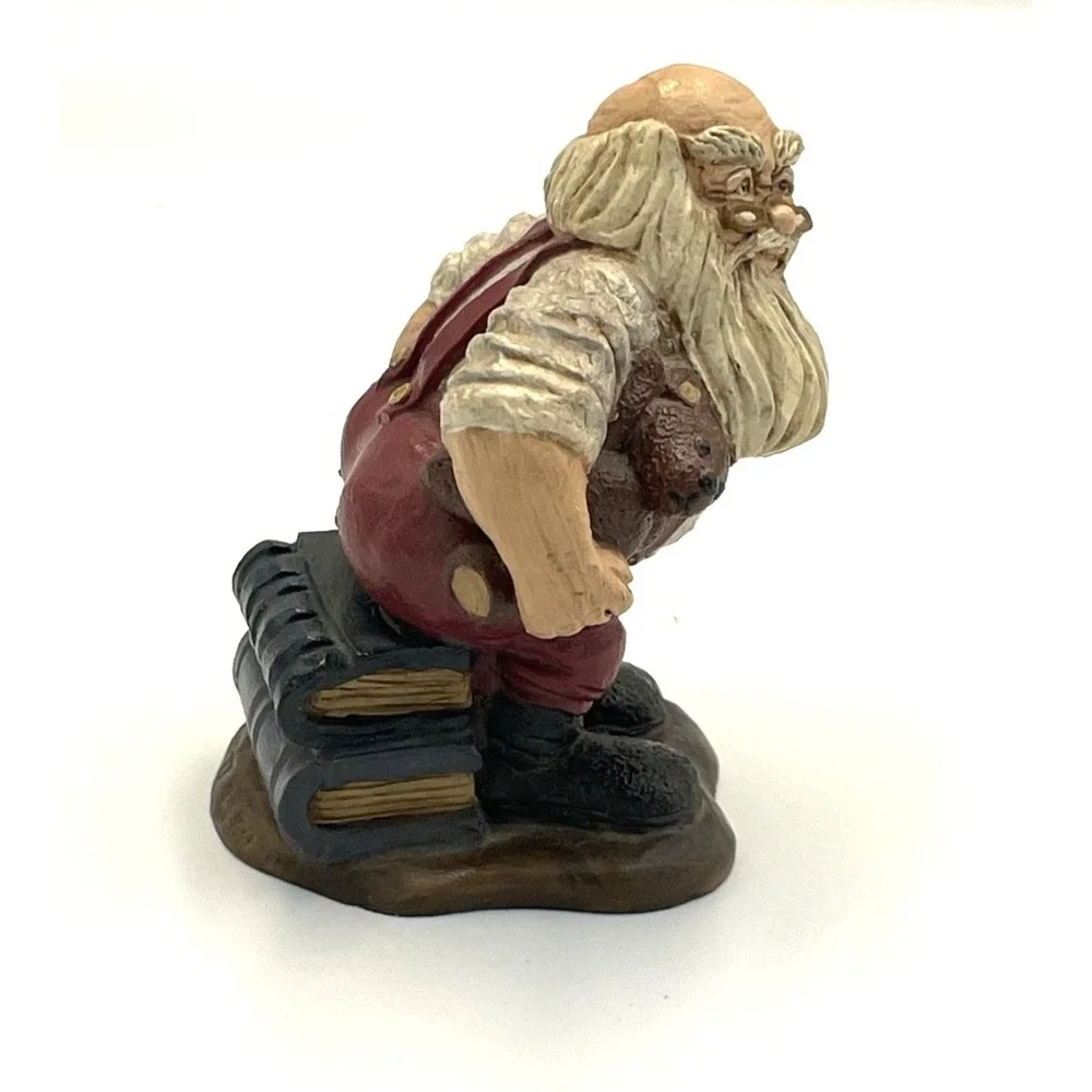 Vtg Hand Painted Resin Santa Figurine Sitting on Books 3.5